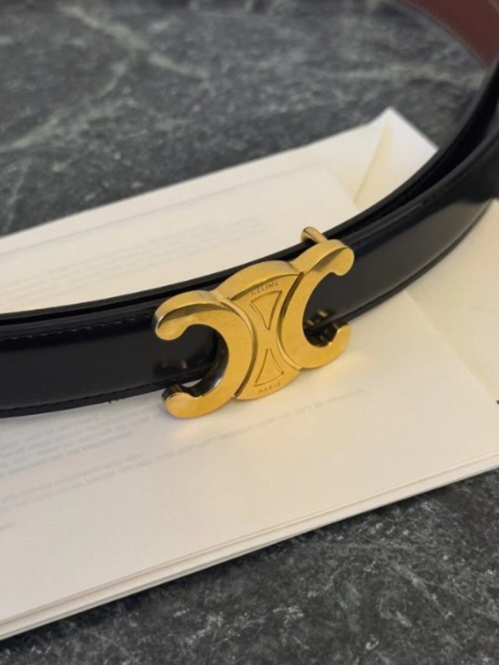 New Celine Triomphe Reversible Leather Belt - Black/Tan - 90cm - Picture 10 of 10